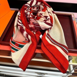 Special Grade Replica Hermes ondsdemarch cashmere silk handkerchief 140 Red Clone Sale