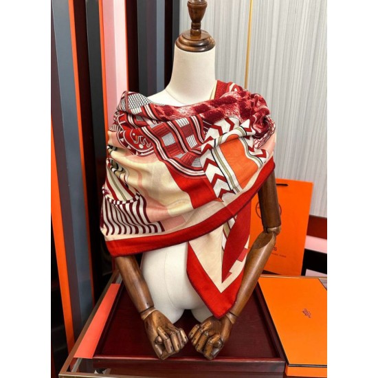 Special Grade Replica Hermes ondsdemarch cashmere silk handkerchief 140 Red Clone Sale