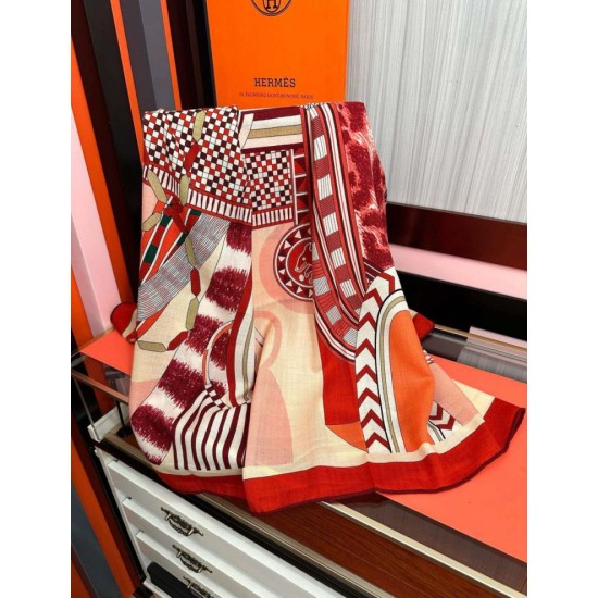 Special Grade Replica Hermes ondsdemarch cashmere silk handkerchief 140 Red Clone Sale