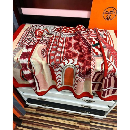 Special Grade Replica Hermes ondsdemarch cashmere silk handkerchief 140 Red Clone Sale