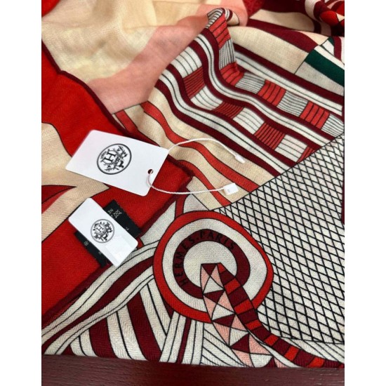 Special Grade Replica Hermes ondsdemarch cashmere silk handkerchief 140 Red Clone Sale