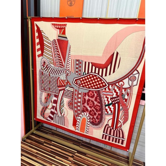 Special Grade Replica Hermes ondsdemarch cashmere silk handkerchief 140 Red Clone Sale
