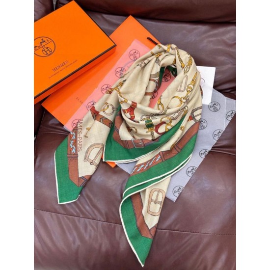 Special Grade Replica Hermès reversible cashmere scarf with a leaping horse design 140 Green Clone Sale