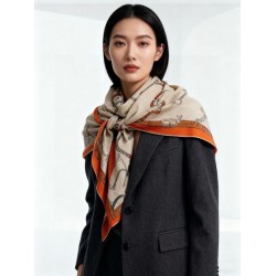 Special Grade Replica Hermès reversible cashmere scarf with a leaping horse design 140 Organge Clone Sale