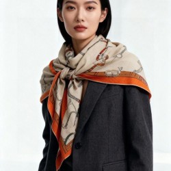 Special Grade Replica Hermès reversible cashmere scarf with a leaping horse design 140 Organge Clone Sale