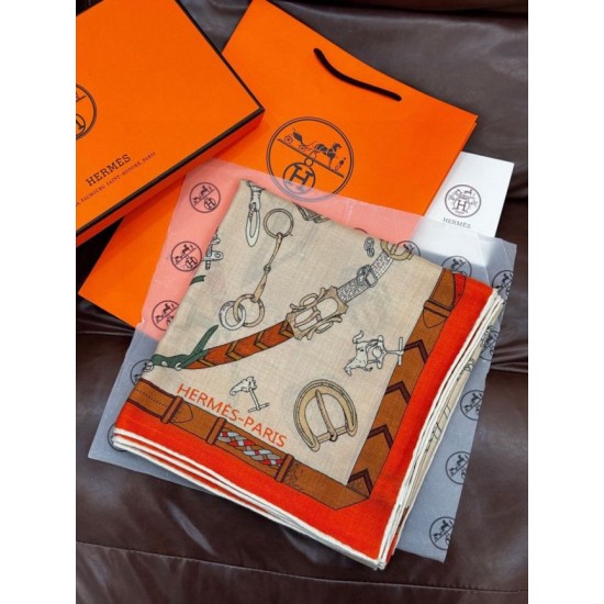Special Grade Replica Hermès reversible cashmere scarf with a leaping horse design 140 Organge Clone Sale