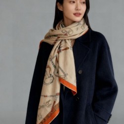 Special Grade Replica Hermès reversible cashmere scarf with a leaping horse design 140 Organge Clone Sale