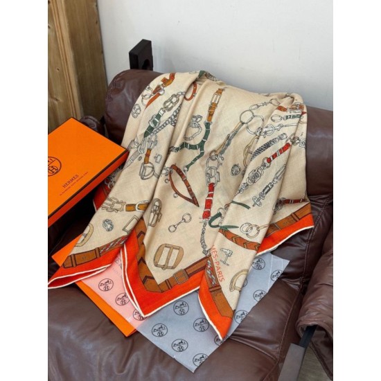 Special Grade Replica Hermès reversible cashmere scarf with a leaping horse design 140 Organge Clone Sale