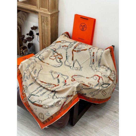 Special Grade Replica Hermès reversible cashmere scarf with a leaping horse design 140 Organge Clone Sale