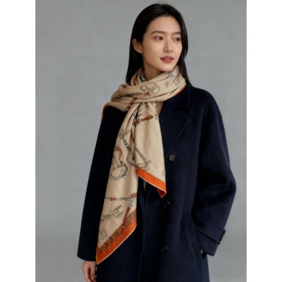 Special Grade Replica Hermès reversible cashmere scarf with a leaping horse design 140 Organge Clone Sale