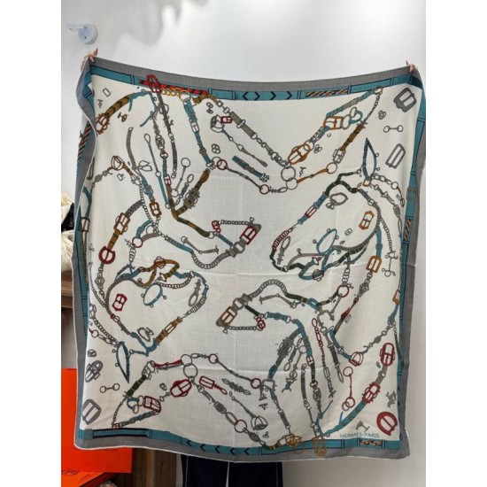 Special Grade Replica Hermès reversible cashmere scarf with a leaping horse design 140 Gray Clone Sale