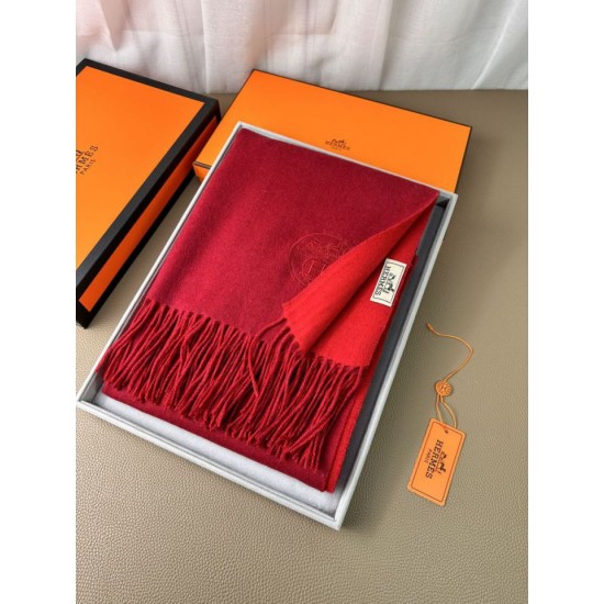 Special Grade Replica Hermes Classic Reversible Two-Tone Cashmere Shawl 70 x 200 Red Clone Sale