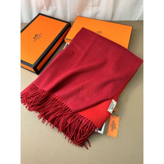Special Grade Replica Hermes Classic Reversible Two-Tone Cashmere Shawl 70 x 200 Red Clone Sale