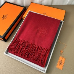 Special Grade Replica Hermes Classic Reversible Two-Tone Cashmere Shawl 70 x 200 Red Clone Sale