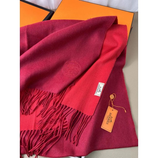 Special Grade Replica Hermes Classic Reversible Two-Tone Cashmere Shawl 70 x 200 Red Clone Sale