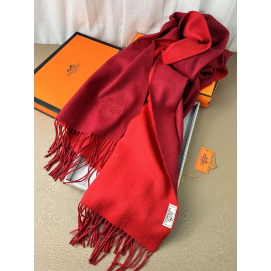 Special Grade Replica Hermes Classic Reversible Two-Tone Cashmere Shawl 70 x 200 Red Clone Sale