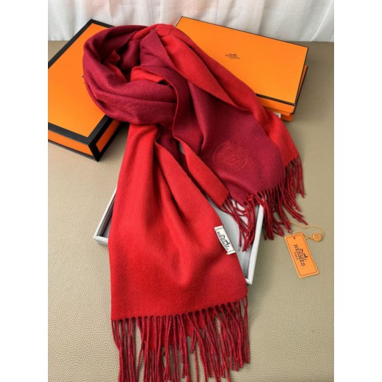 Special Grade Replica Hermes Classic Reversible Two-Tone Cashmere Shawl 70 x 200 Red Clone Sale