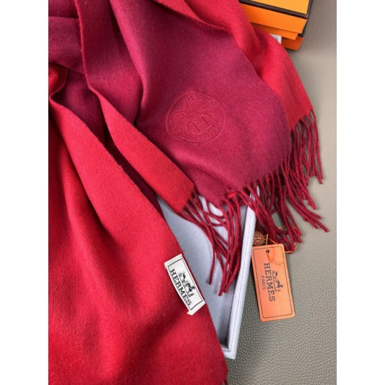 Special Grade Replica Hermes Classic Reversible Two-Tone Cashmere Shawl 70 x 200 Red Clone Sale