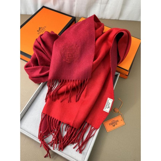 Special Grade Replica Hermes Classic Reversible Two-Tone Cashmere Shawl 70 x 200 Red Clone Sale