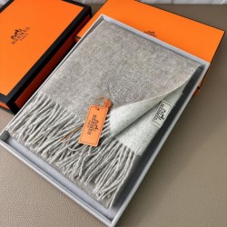Special Grade Replica Hermes Classic Reversible Two-Tone Cashmere Shawl 70 x 200 Gray Clone Sale