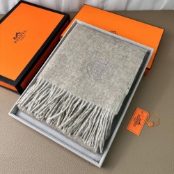 Special Grade Replica Hermes Classic Reversible Two-Tone Cashmere Shawl 70 x 200 Gray Clone Sale