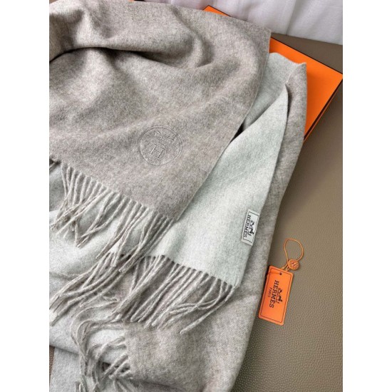 Special Grade Replica Hermes Classic Reversible Two-Tone Cashmere Shawl 70 x 200 Gray Clone Sale