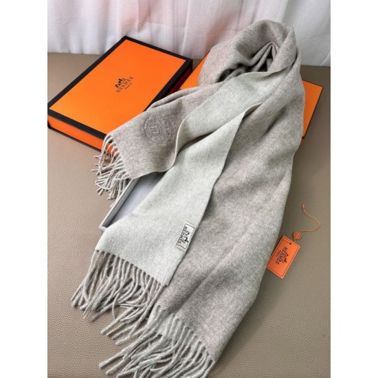 Special Grade Replica Hermes Classic Reversible Two-Tone Cashmere Shawl 70 x 200 Gray Clone Sale