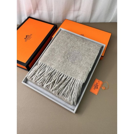 Special Grade Replica Hermes Classic Reversible Two-Tone Cashmere Shawl 70 x 200 Gray Clone Sale