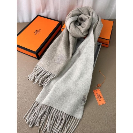 Special Grade Replica Hermes Classic Reversible Two-Tone Cashmere Shawl 70 x 200 Gray Clone Sale