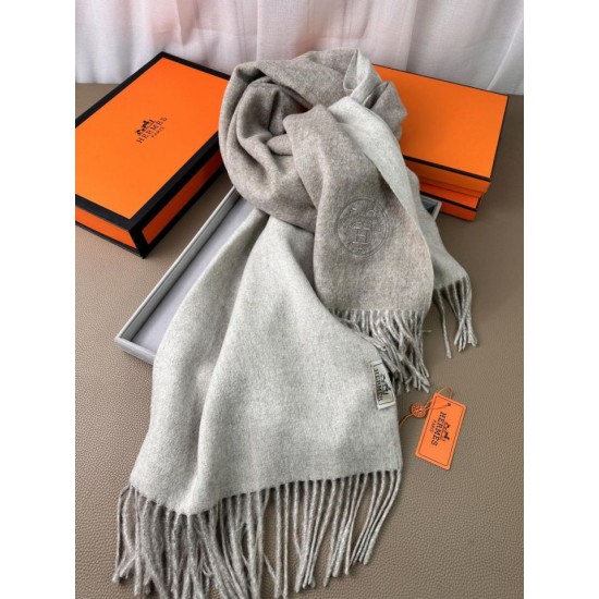 Special Grade Replica Hermes Classic Reversible Two-Tone Cashmere Shawl 70 x 200 Gray Clone Sale