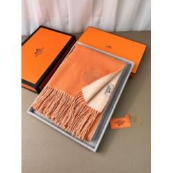 Special Grade Replica Hermes Classic Reversible Two-Tone Cashmere Shawl 70 x 200 Orange Clone Sale