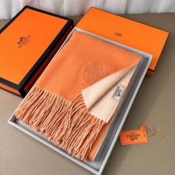 Special Grade Replica Hermes Classic Reversible Two-Tone Cashmere Shawl 70 x 200 Orange Clone Sale