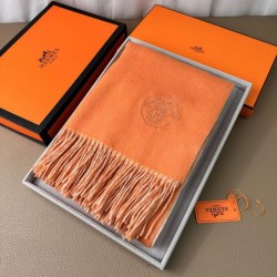 Special Grade Replica Hermes Classic Reversible Two-Tone Cashmere Shawl 70 x 200 Orange Clone Sale