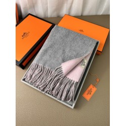 Special Grade Replica Hermes Classic Reversible Two-Tone Cashmere Shawl 70 x 200 Gray/Pink Clone Sale