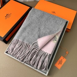 Special Grade Replica Hermes Classic Reversible Two-Tone Cashmere Shawl 70 x 200 Gray/Pink Clone Sale
