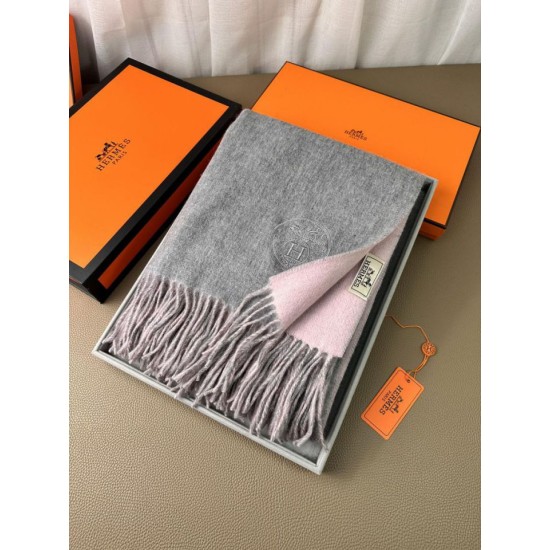 Special Grade Replica Hermes Classic Reversible Two-Tone Cashmere Shawl 70 x 200 Gray/Pink Clone Sale