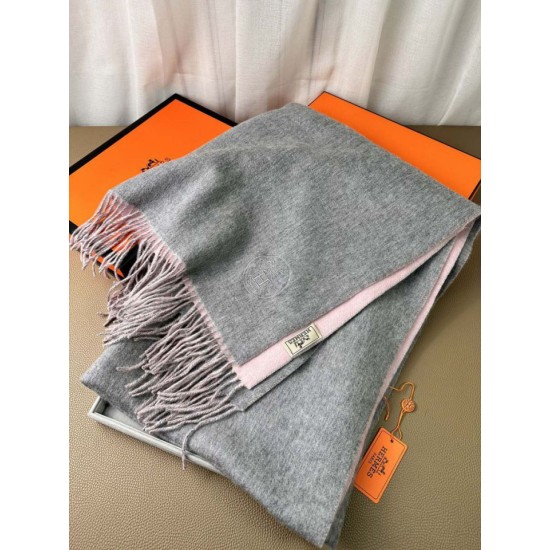 Special Grade Replica Hermes Classic Reversible Two-Tone Cashmere Shawl 70 x 200 Gray/Pink Clone Sale