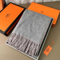 Special Grade Replica Hermes Classic Reversible Two-Tone Cashmere Shawl 70 x 200 Gray/Pink Clone Sale