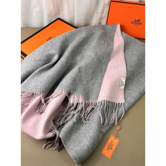 Special Grade Replica Hermes Classic Reversible Two-Tone Cashmere Shawl 70 x 200 Gray/Pink Clone Sale