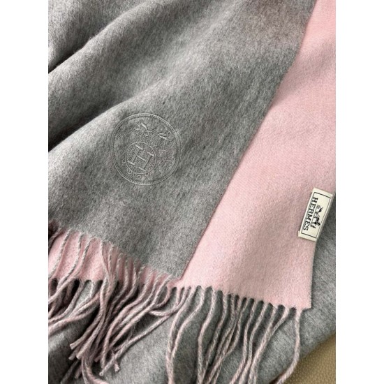 Special Grade Replica Hermes Classic Reversible Two-Tone Cashmere Shawl 70 x 200 Gray/Pink Clone Sale