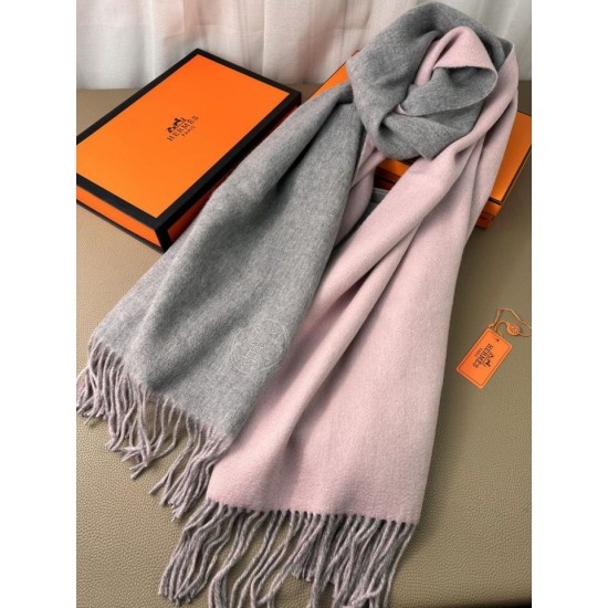 Special Grade Replica Hermes Classic Reversible Two-Tone Cashmere Shawl 70 x 200 Gray/Pink Clone Sale