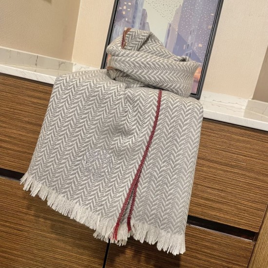 Special Grade Replica Hermes herringbone wool scarf 36x200cm Gray Clone Sale
