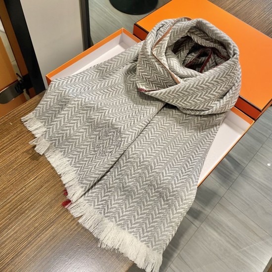 Special Grade Replica Hermes herringbone wool scarf 36x200cm Gray Clone Sale