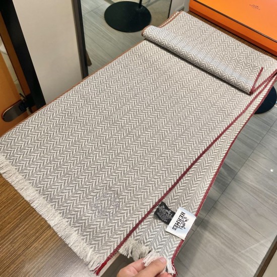 Special Grade Replica Hermes herringbone wool scarf 36x200cm Gray Clone Sale