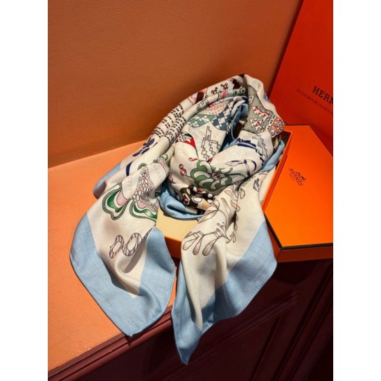 Special Grade Replica Hermès Reversible Color Velvet Square Scarf 140cm Blue Clone Sale