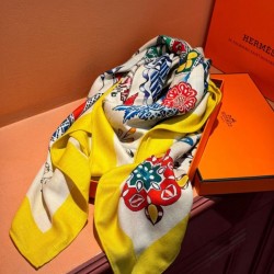 Special Grade Replica Hermès Reversible Color Velvet Square Scarf 140cm Yellow Clone Sale