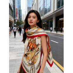 Special Grade Replica Hermes velvet reversible tonal shawl crossbow-style horse harness 135 Red Clone Sale