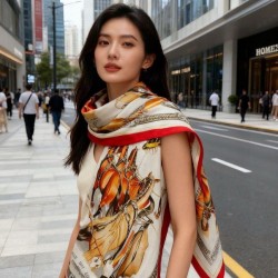 Special Grade Replica Hermes velvet reversible tonal shawl crossbow-style horse harness 135 Red Clone Sale