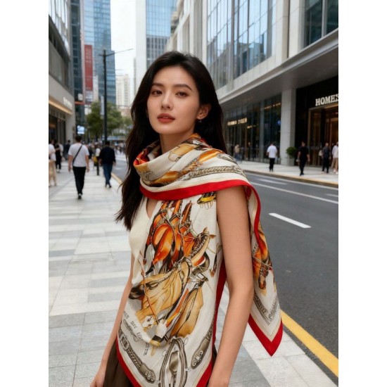Special Grade Replica Hermes velvet reversible tonal shawl crossbow-style horse harness 135 Red Clone Sale