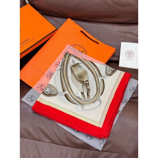 Special Grade Replica Hermes velvet reversible tonal shawl crossbow-style horse harness 135 Red Clone Sale